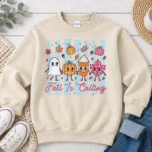 Load image into Gallery viewer, Fall Is Calling Cute Characters Fall design on Sand crewneck sweatshirt