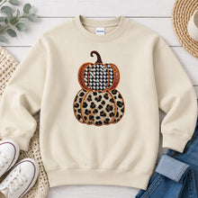 Load image into Gallery viewer, Fall Pumpkins Leopard Houndstooth Fall design on Sand crewneck sweatshirt