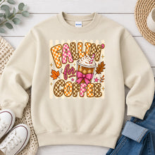 Load image into Gallery viewer, Fallin' For Coffee Checkered Fall design on Sand crewneck sweatshirt