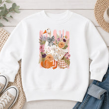 Load image into Gallery viewer, Floral Goose With Bow Fall design on White crewneck sweatshirt