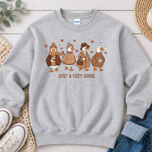 Load image into Gallery viewer, Just A Cozy Goose Fall design on Ash Grey crewneck sweatshirt