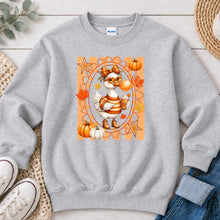 Load image into Gallery viewer, Latte Goose Heart Sunglasses Oval Fall design on Ash Grey crewneck sweatshirt