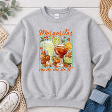 Load image into Gallery viewer, Margaritas Made Me Do It Fall design on Ash Grey crewneck sweatshirt