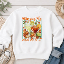 Load image into Gallery viewer, Margaritas Made Me Do It Fall design on White crewneck sweatshirt