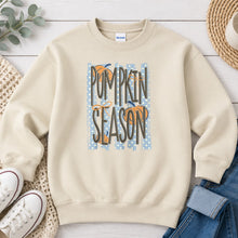 Load image into Gallery viewer, Pumpkin Season Blue Polka Dot Fall design on Sand crewneck sweatshirt
