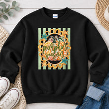 Load image into Gallery viewer, Pumpkin Season Green Stripes Fall design on Black crewneck sweatshirt