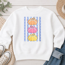 Load image into Gallery viewer, Stacked Pastel Pumpkins Fall design on White crewneck sweatshirt