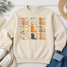 Load image into Gallery viewer, Western Cowboy Boots Fall design on Sand crewneck sweatshirt