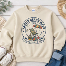 Load image into Gallery viewer, Family Beach Week 2026 Summer design on Sand crewneck sweatshirt