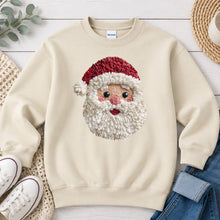 Load image into Gallery viewer, Faux Yarn Santa Face Christmas design on Sand crewneck sweatshirt