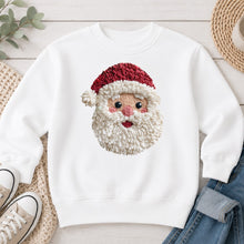 Load image into Gallery viewer, Faux Yarn Santa Face Christmas design on White crewneck sweatshirt