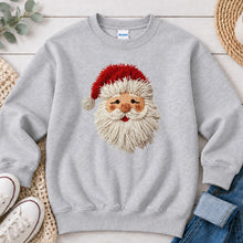 Load image into Gallery viewer, Faux Yarn Santa White Beard Christmas design on Ash Grey crewneck sweatshirt