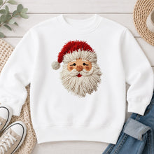 Load image into Gallery viewer, Faux Yarn Santa White Beard Christmas design on White crewneck sweatshirt
