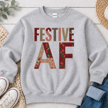 Load image into Gallery viewer, Festive AF Christmas design on Ash Grey crewneck sweatshirt