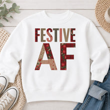 Load image into Gallery viewer, Festive AF Christmas design on White crewneck sweatshirt
