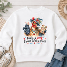 Load image into Gallery viewer, Finally A Joker Chicken Graphic design on White crewneck sweatshirt