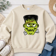 Load image into Gallery viewer, Frankenstein Face Halloween design on Sand crewneck sweatshirt