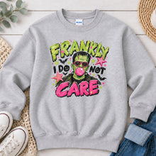 Load image into Gallery viewer, Frankly I Do Not Care Halloween design on Ash Grey crewneck sweatshirt