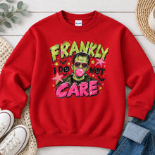 Load image into Gallery viewer, Frankly I Do Not Care Halloween design on Red crewneck sweatshirt