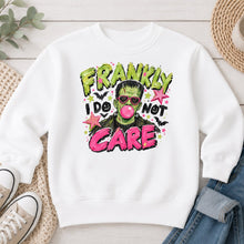 Load image into Gallery viewer, Frankly I Do Not Care Halloween design on White crewneck sweatshirt