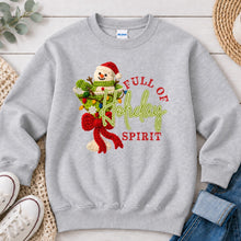 Load image into Gallery viewer, Full Of Holiday Spirit Christmas design on Ash Grey crewneck sweatshirt