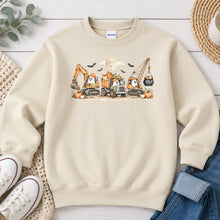 Load image into Gallery viewer, Ghost Construction Trucks Halloween design on Sand crewneck sweatshirt