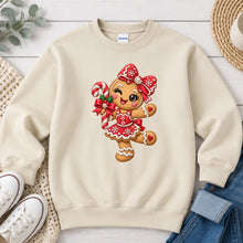 Load image into Gallery viewer, Gingerbread Girl Bow Christmas design on Sand crewneck sweatshirt