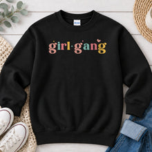 Load image into Gallery viewer, Girl Gang Graphic design on Black crewneck sweatshirt