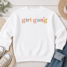 Load image into Gallery viewer, Girl Gang Graphic design on White crewneck sweatshirt
