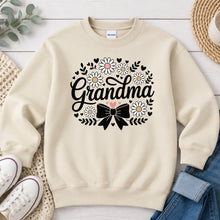 Load image into Gallery viewer, Grandma Daisy Bow Mom & Family design on Sand crewneck sweatshirt