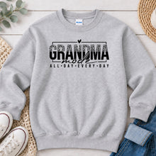 Load image into Gallery viewer, Grandma Mode All Day Every Day Mom & Family design on Ash Grey crewneck sweatshirt