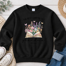 Load image into Gallery viewer, Grandma The Best Chapter Yet Mom & Family design on Black crewneck sweatshirt