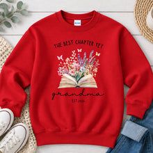 Load image into Gallery viewer, Grandma The Best Chapter Yet Mom & Family design on Red crewneck sweatshirt