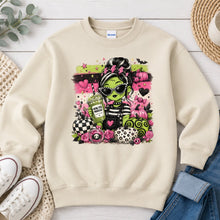 Load image into Gallery viewer, Green Witch Mama Coffee Large Halloween design on Sand crewneck sweatshirt