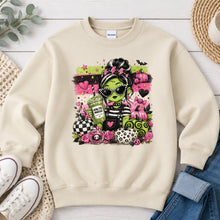 Load image into Gallery viewer, Green Witch Mama Coffee Halloween design on Sand crewneck sweatshirt