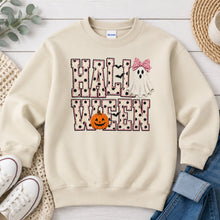 Load image into Gallery viewer, Halloween Polka Dot Ghost Letters Halloween design on Sand crewneck sweatshirt