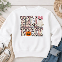 Load image into Gallery viewer, Halloween Polka Dot Ghost Letters Halloween design on White crewneck sweatshirt
