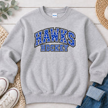 Load image into Gallery viewer, Hawks Hockey Sports design on Ash Grey crewneck sweatshirt