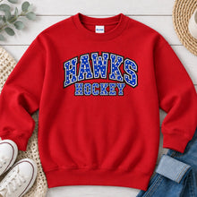 Load image into Gallery viewer, Hawks Hockey Sports design on Red crewneck sweatshirt