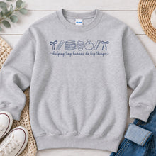 Load image into Gallery viewer, Helping Tiny Humans Do Big Things Teacher design on Ash Grey crewneck sweatshirt