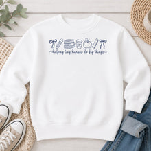Load image into Gallery viewer, Helping Tiny Humans Do Big Things Teacher design on White crewneck sweatshirt