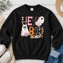 Load image into Gallery viewer, Hey Boo Ghosts Halloween design on Black crewneck sweatshirt