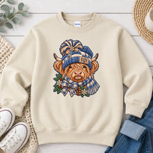 Load image into Gallery viewer, Highland Cow Winter Knitwear Winter design on Sand crewneck sweatshirt