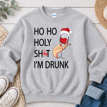 Load image into Gallery viewer, Ho Ho Holy Sh*t I'm Drunk Christmas design on Ash Grey crewneck sweatshirt