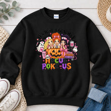 Load image into Gallery viewer, Hocus Poke Us Nurses Halloween design on Black crewneck sweatshirt