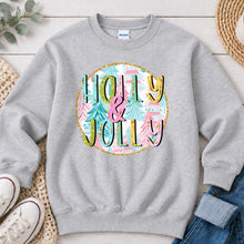 Load image into Gallery viewer, Holly And Jolly Pastel Trees Christmas design on Ash Grey crewneck sweatshirt