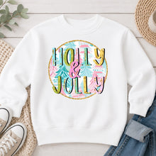Load image into Gallery viewer, Holly And Jolly Pastel Trees Christmas design on White crewneck sweatshirt