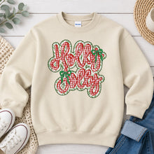 Load image into Gallery viewer, Holly Jolly Gingham Christmas design on Sand crewneck sweatshirt