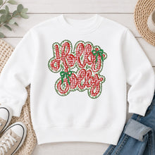 Load image into Gallery viewer, Holly Jolly Gingham Christmas design on White crewneck sweatshirt