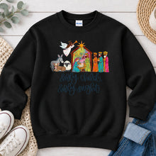 Load image into Gallery viewer, Holy Child Holy Night Nativity Christmas design on Black crewneck sweatshirt